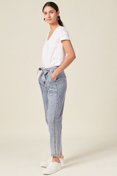 Jeans paperbag ceinturé denim snow bleu femme