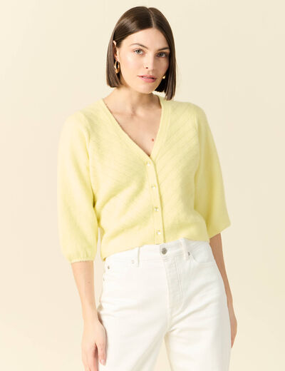 Gilet manches 3/4 jaune pastel femme