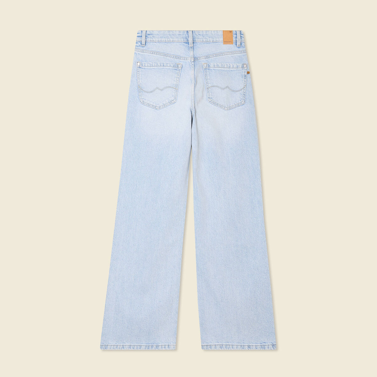 Jeans large taille haute denim bleach femme