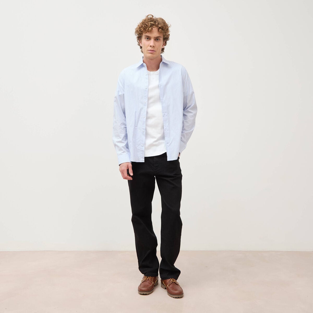 T-shirt col mao manches courtes en coton blanc homme