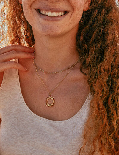 Collier 2 rangs avec pendentif couleur or femme