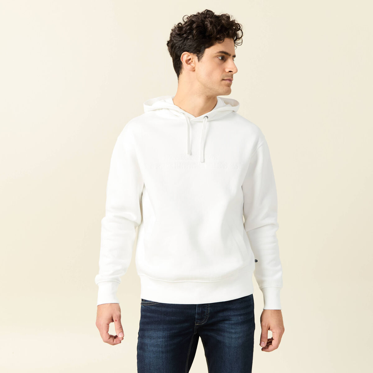 Sweat &agrave; capuche ecru homme