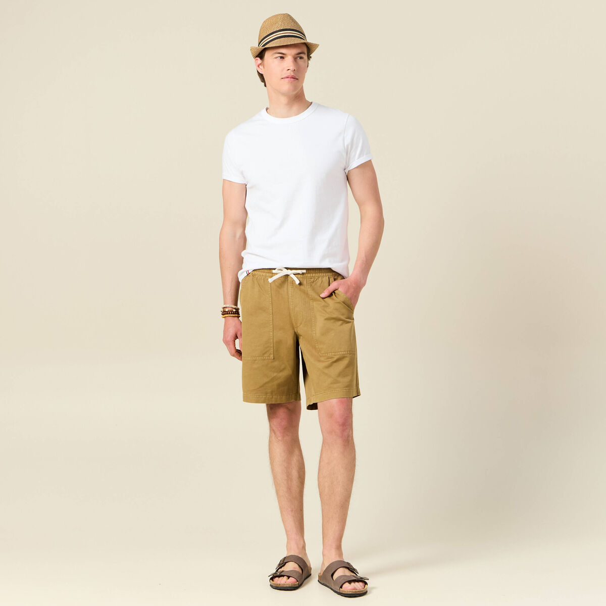 Bermuda droit à coulisse camel homme