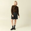 Pull col rond manches longues marron fonc&eacute; femme