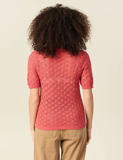 Pull manches courtes ajouré rouge femme
