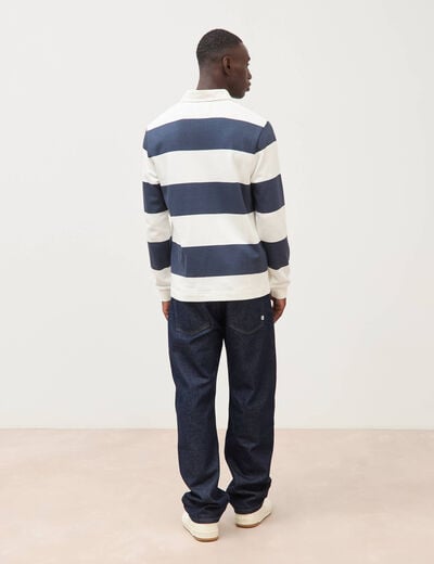 Polo manches longues broderie bleu marine homme