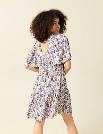 Robe col V manches courtes bleu femme