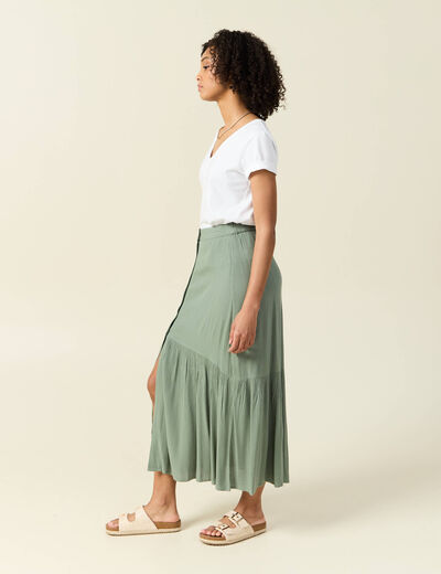 Jupe longue évasée vert kaki femme