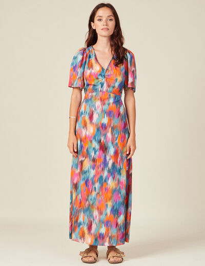 Robe longue droite fluide multicolore femme