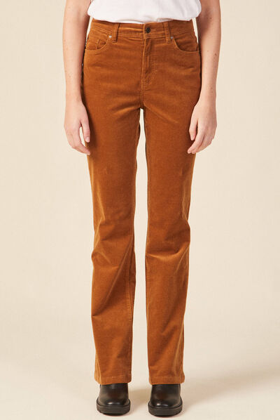 Pantalon bootcut velours marron femme