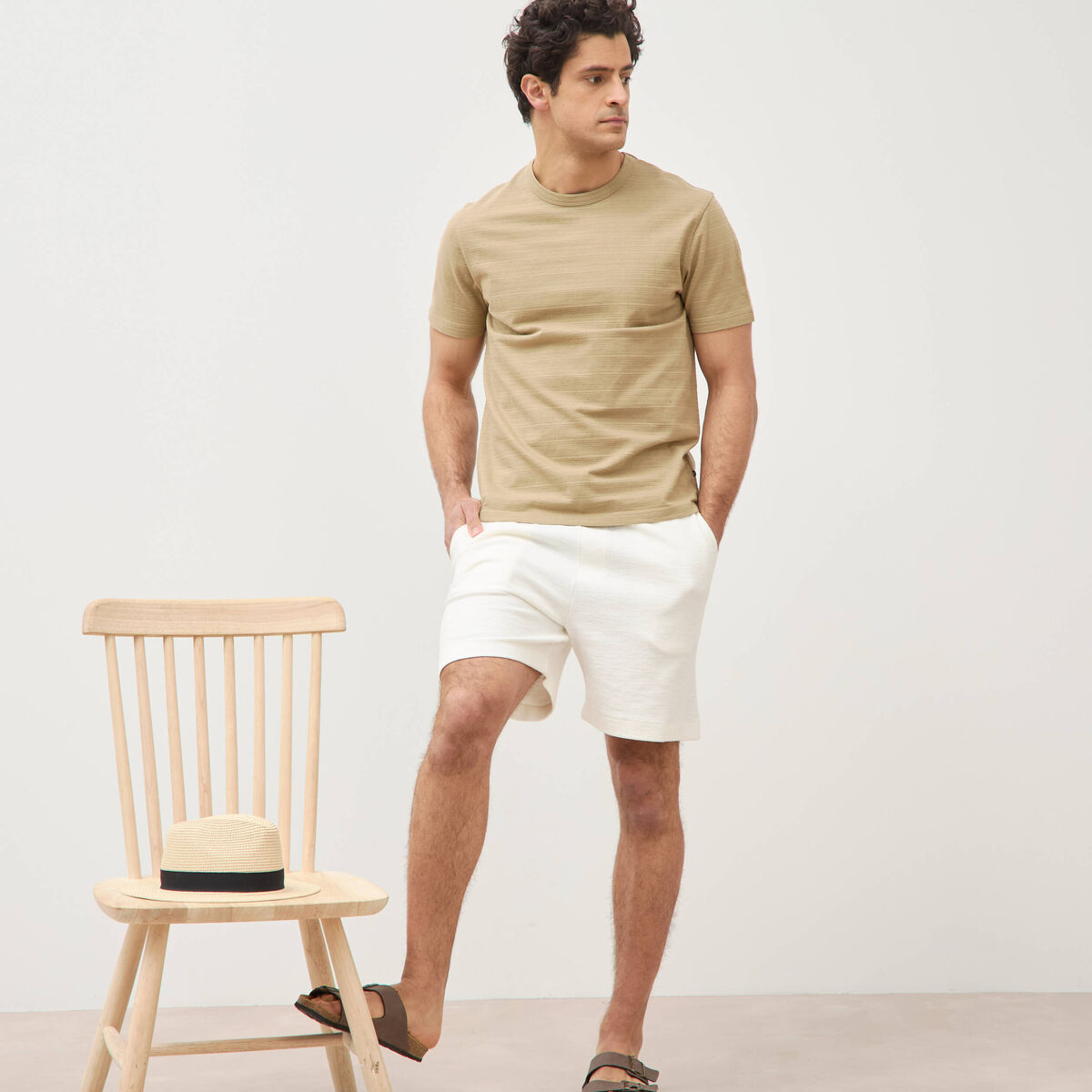 Short droit avec cordon ecru homme