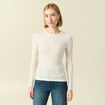 T-shirt cintr&eacute; manches longues col rond creme femme