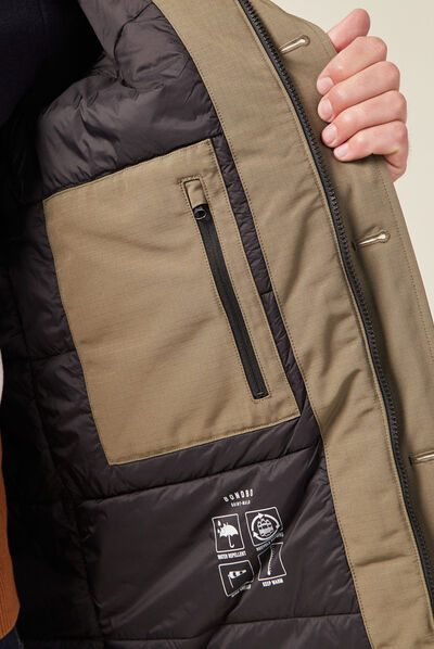 Parka droite à capuche vert kaki homme