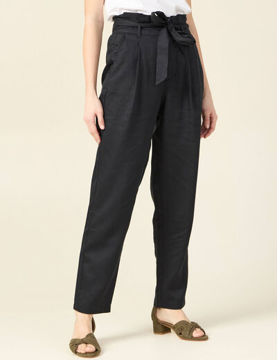 Pantalon carotte ceinturé noir femme