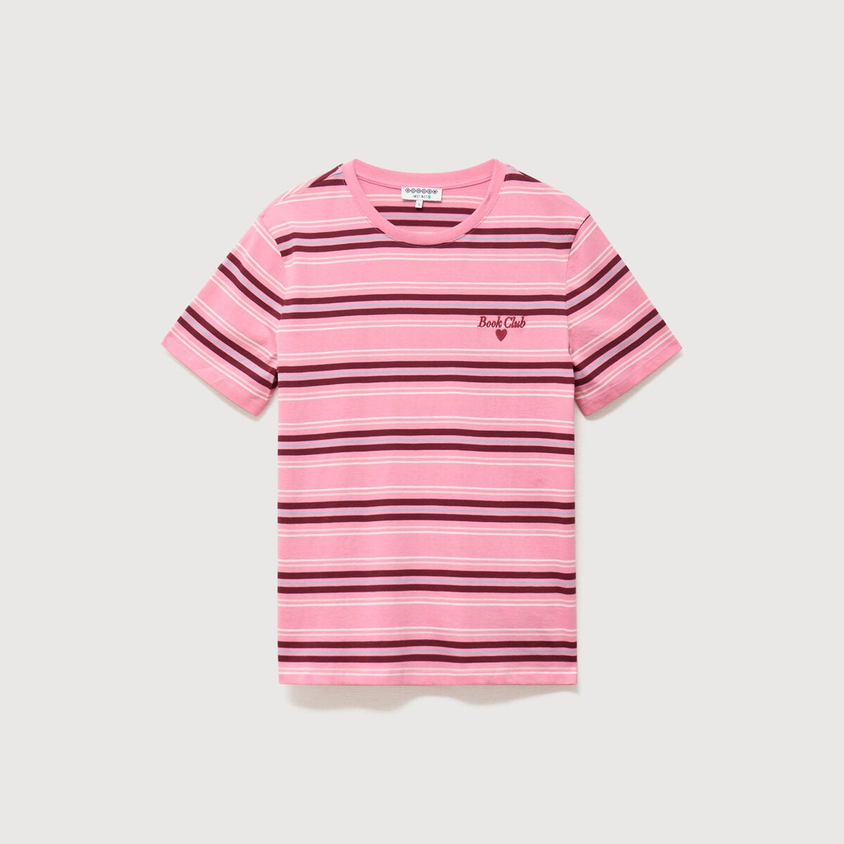 T-shirt ray&eacute; col rond manches courtes vieux rose femme