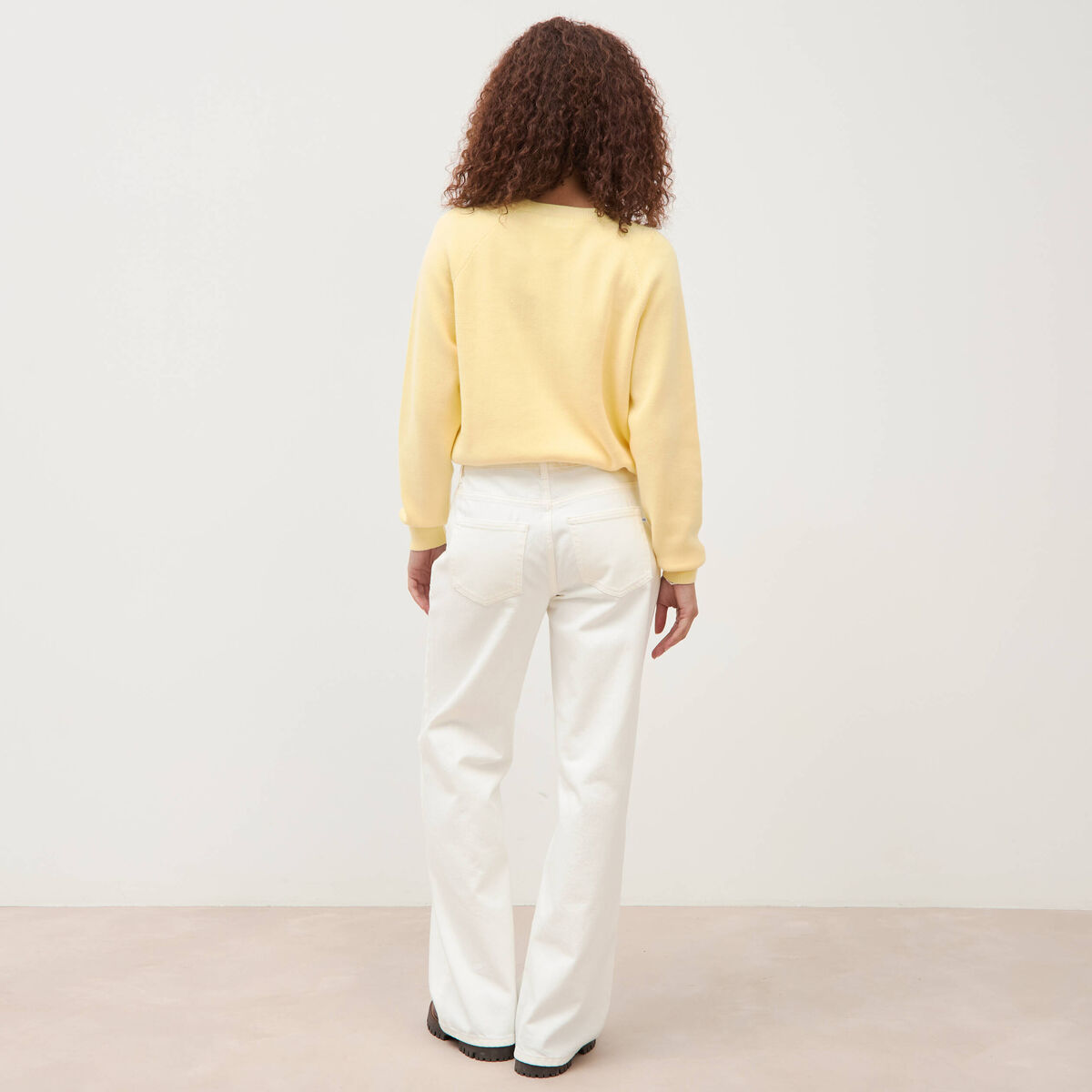 Jeans wide leg taille bascul&eacute;e denim blanc femme