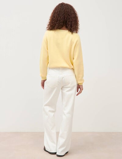 Jeans wide leg taille bascul&eacute;e denim blanc femme