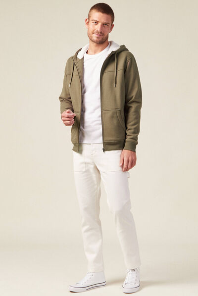 Sweat zippé à capuche taupe homme