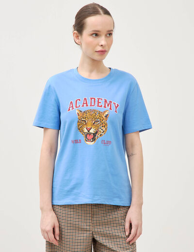 T-shirt droit col rond manches courtes bleu clair femme