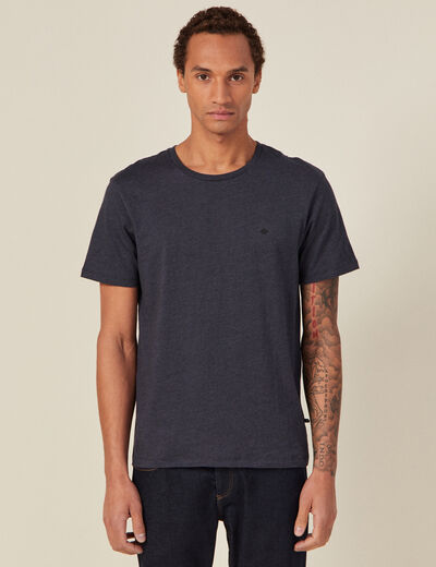 T-shirt cintr&eacute; col rond manches courtes bleu fonc&eacute; homme