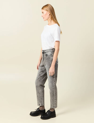 Jeans mom 7/8ème denim snow gris femme