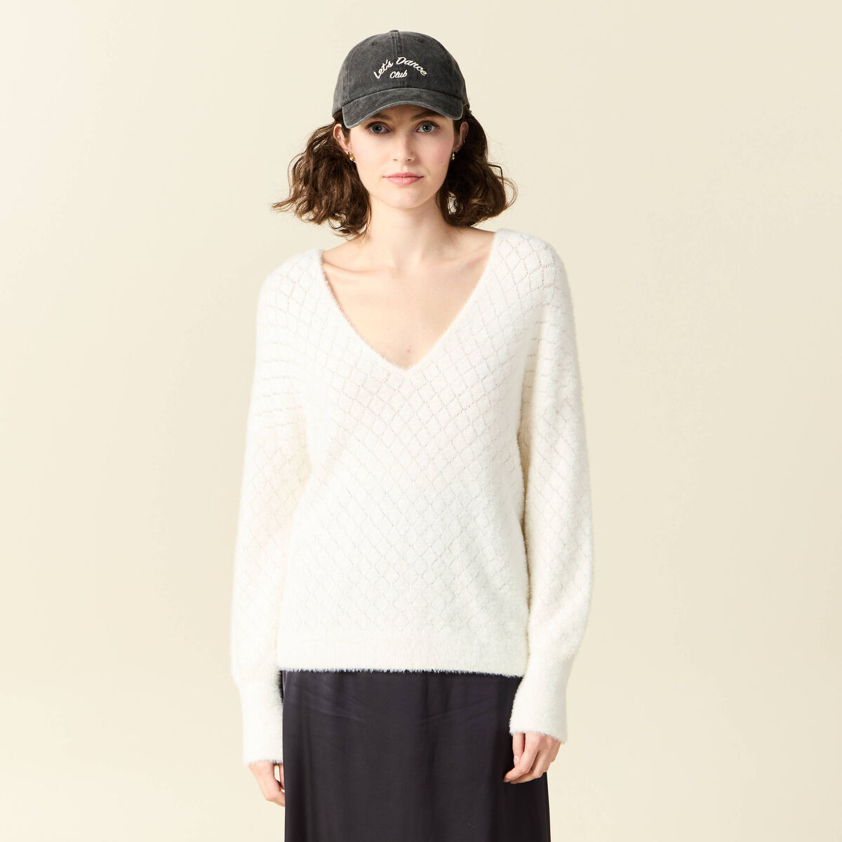 Pull manches longues r&eacute;versible ecru femme