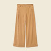 Pantalon large taille haute marron clair femme