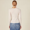 T-shirt cintr&eacute; manches longues col rond beige femme