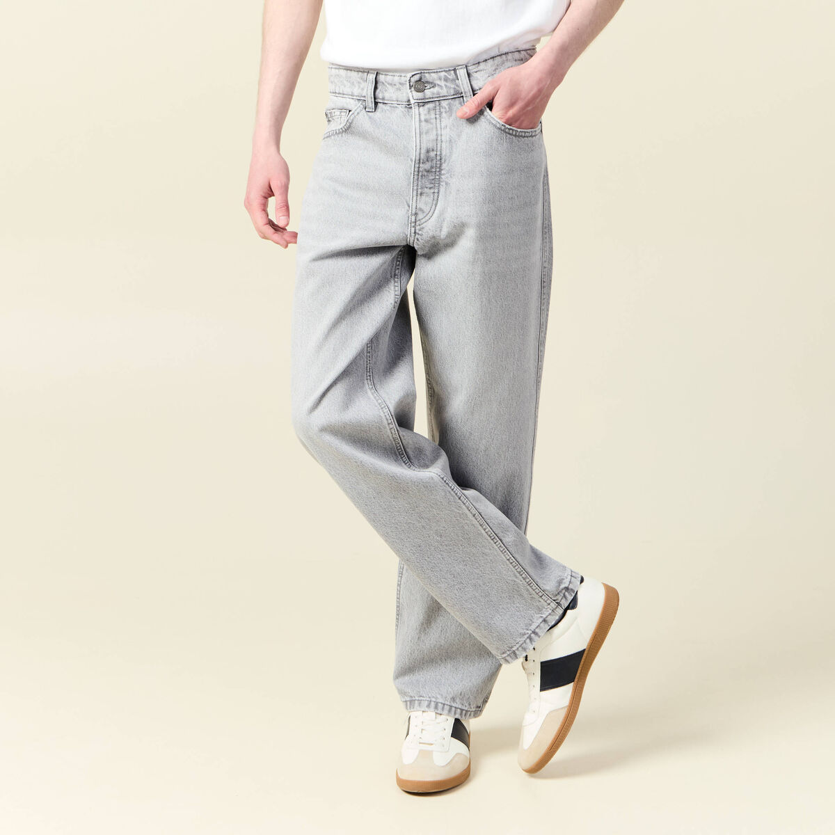 Jeans large relaxed denim snow gris homme