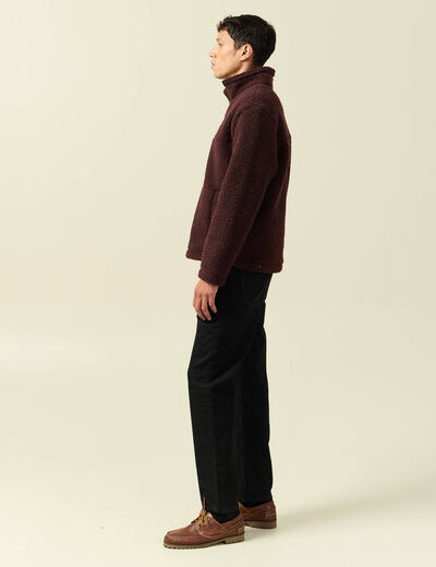 Sweat effet polaire col montant bordeaux homme