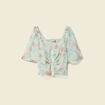 Top cintr&eacute; court voile col carr&eacute; vert pastel femme
