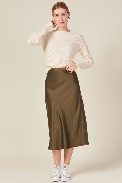 Pull manches longues ajouré ecru femme