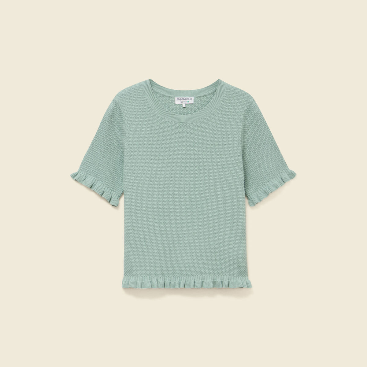 Pull droit court en coton vert pastel femme