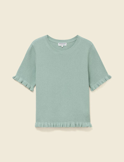 Pull droit court en coton vert pastel femme