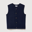 Pull droit court sans manches col rond bleu marine femme