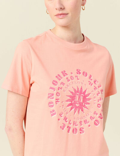 T-shirt en coton manches courtes rose corail femme