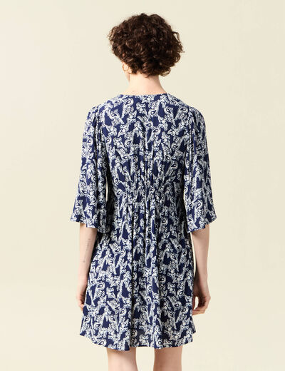 Robe évasée manches 3/4 bleu marine femme