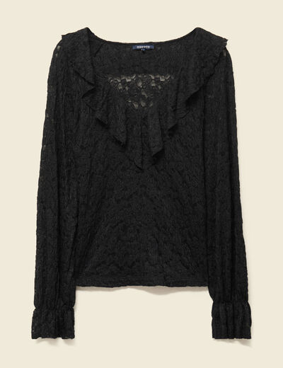 Blouse droite courte manches longues noir femme