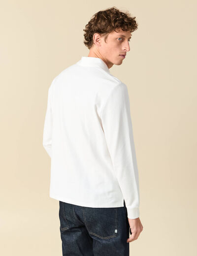 Polo manches longues en coton blanc homme