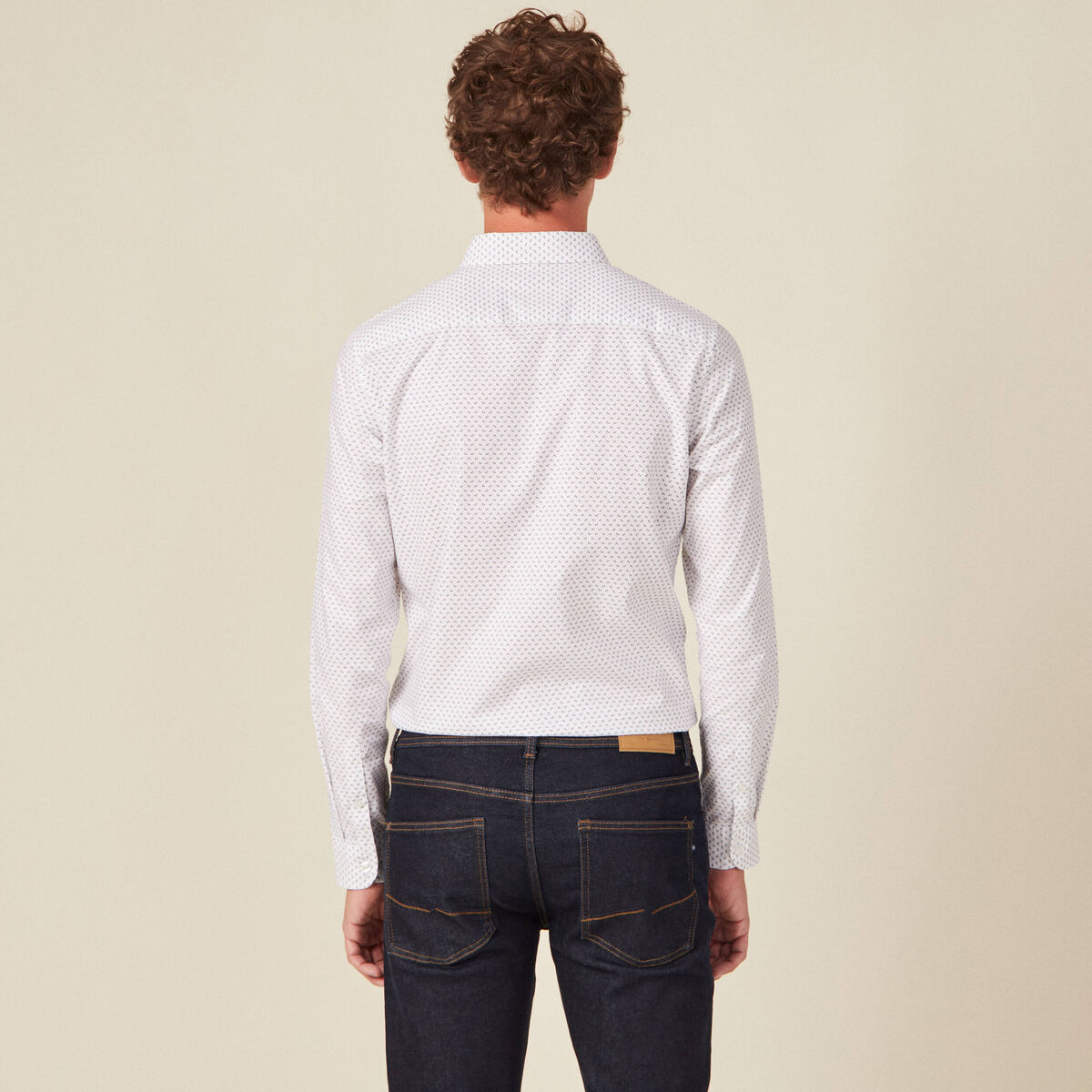 Chemise cintr&eacute;e en coton manches longues blanc homme