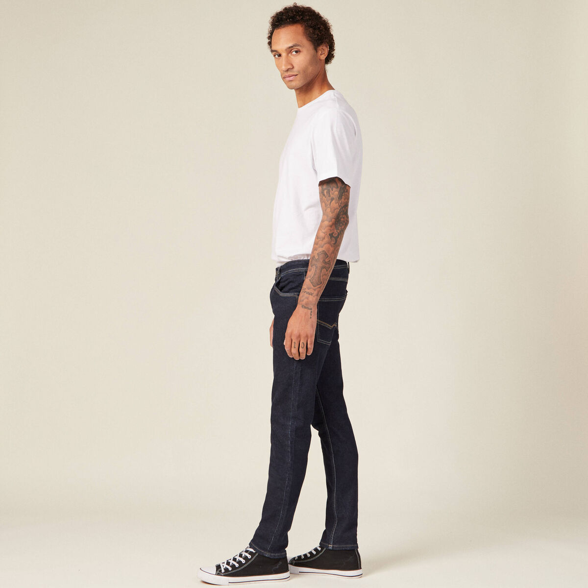 Jeans homme slim effet used denim brut clean homme