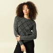 Pull manches longues &agrave; sequins gris fonc&eacute; femme