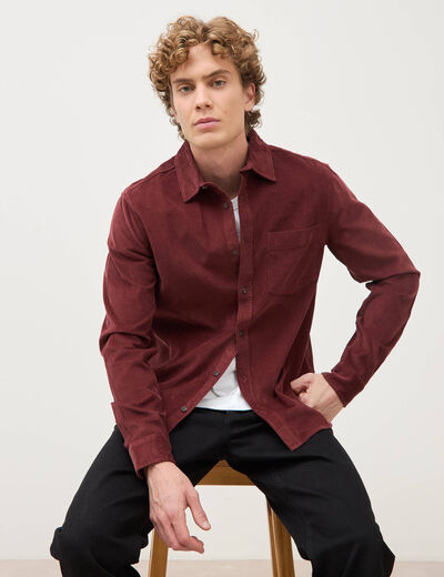Chemise col classique en velours bordeaux homme