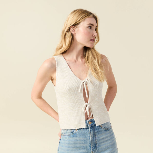 Débardeur tricot noué creme femme