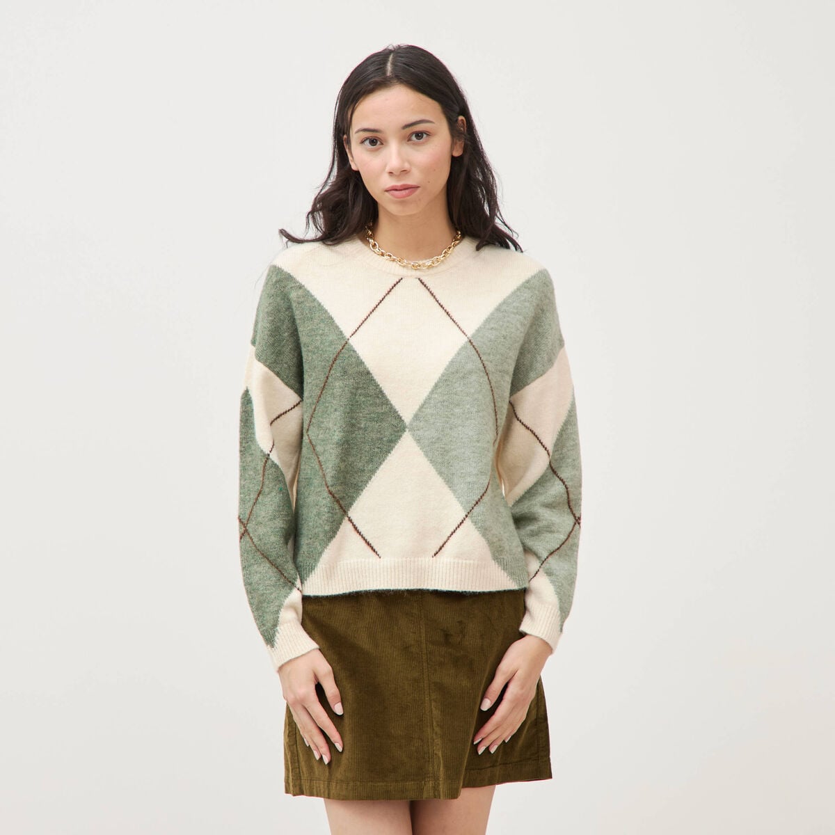 Pull col rond manches longues vert pastel femme