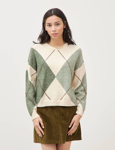 Pull col rond manches longues vert pastel femme
