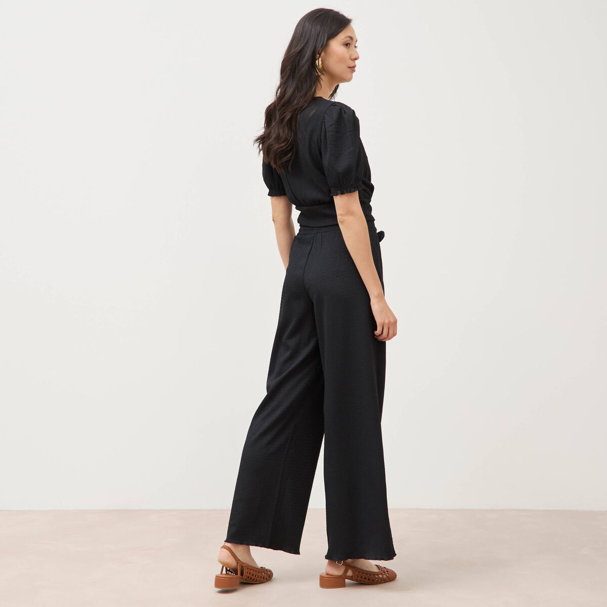 Pantalon loose avec ceinture noir femme