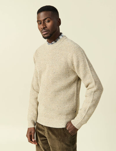 Pull droit manches longues beige homme