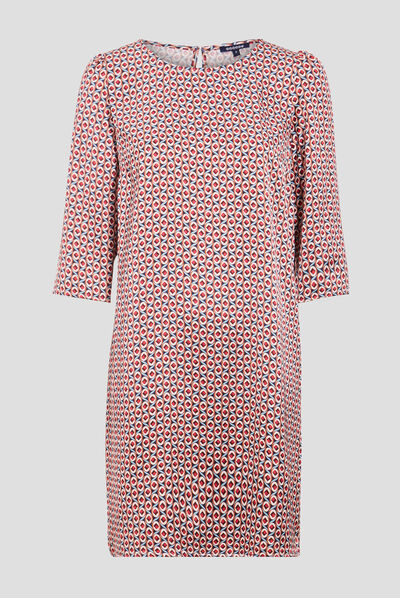 Robe droite manches 3/4 rose fushia femme