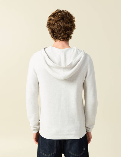 Pull fin en coton &agrave; capuche ecru homme